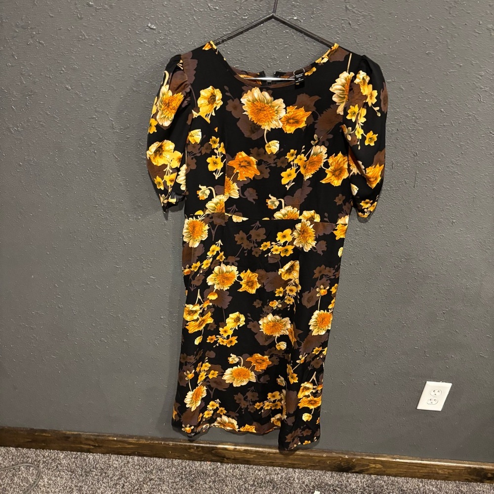 Emery Rose Floral Black and Yellow Dress